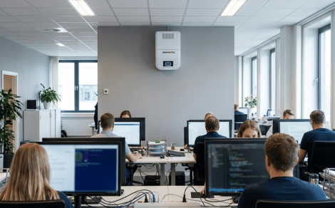 Un système de traitement de l’air de Murprotec dans un espace de bureaux 